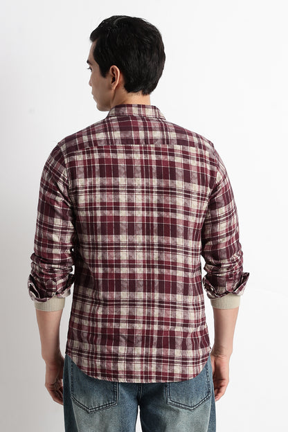 Heritage Check Slim Fit Shirt Maroon