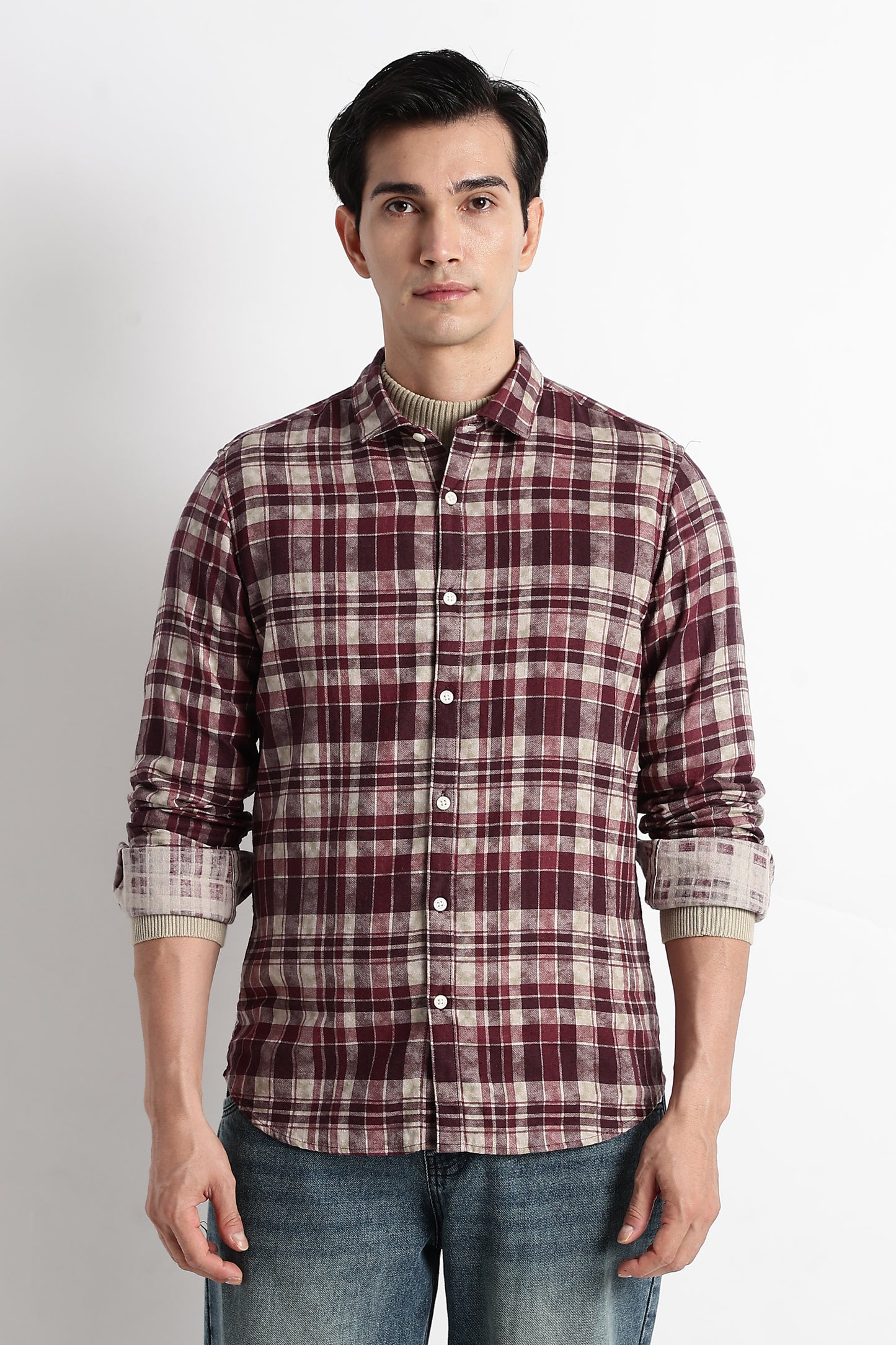Heritage Check Slim Fit Shirt Maroon
