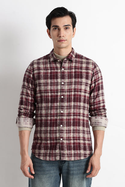 Heritage Check Slim Fit Shirt Maroon
