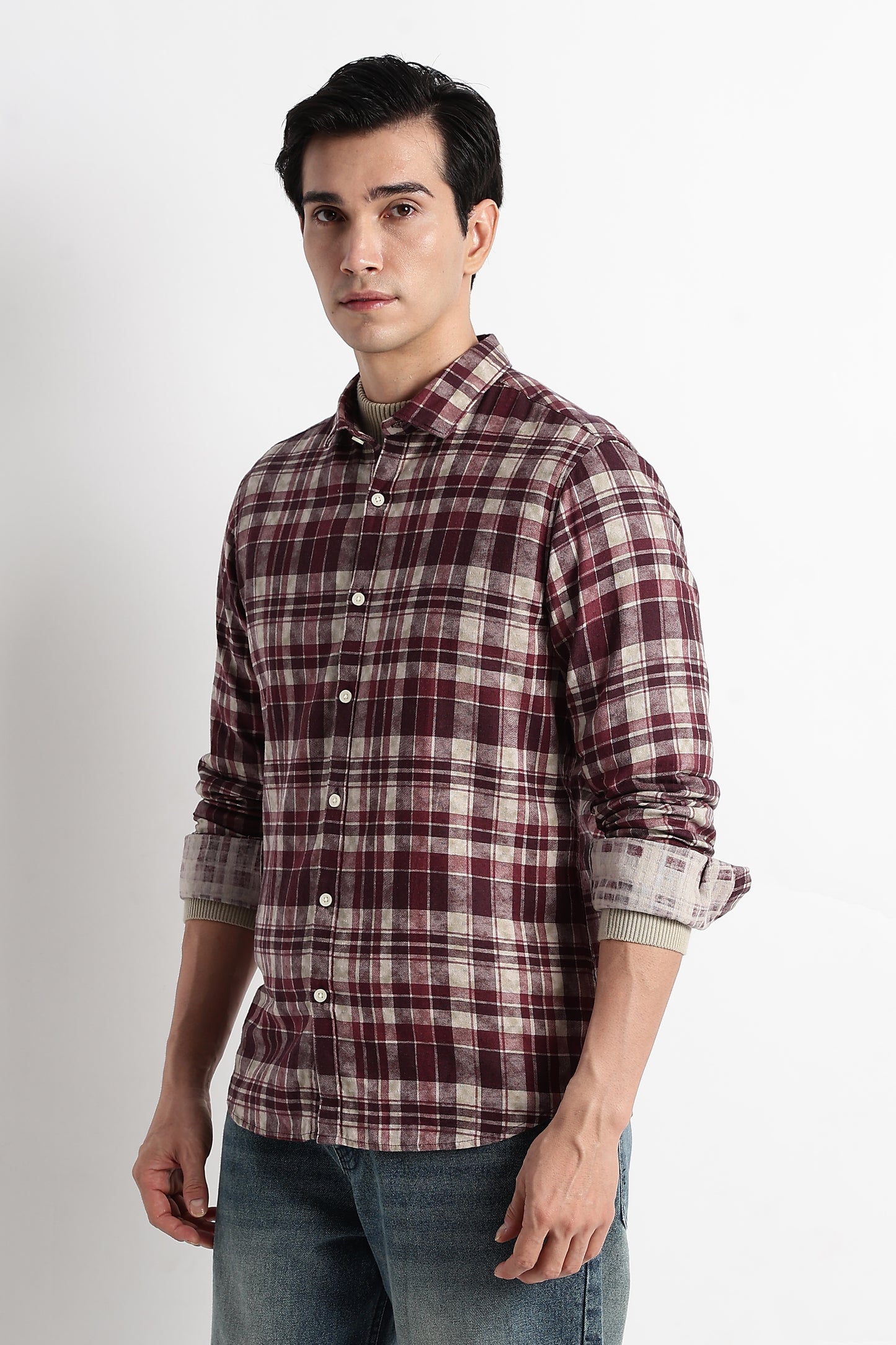 Heritage Check Slim Fit Shirt Maroon