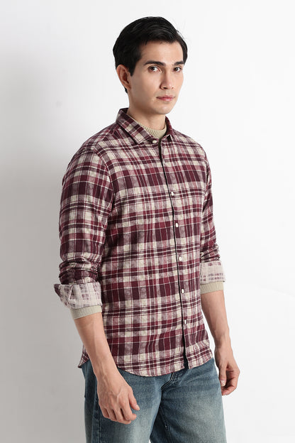 Heritage Check Slim Fit Shirt Maroon