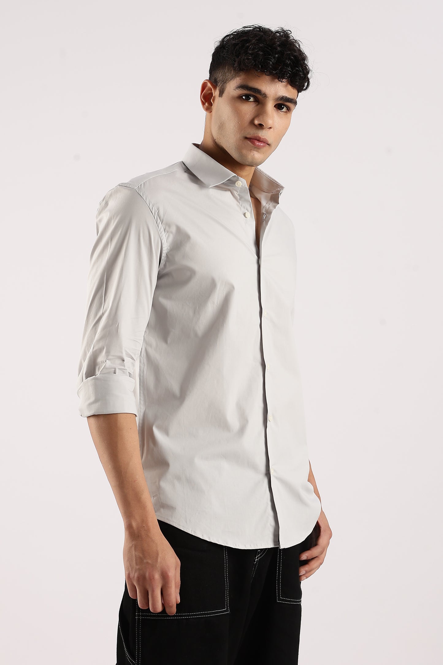 Cotton Lycra Slim Fit Shir Lt Grey