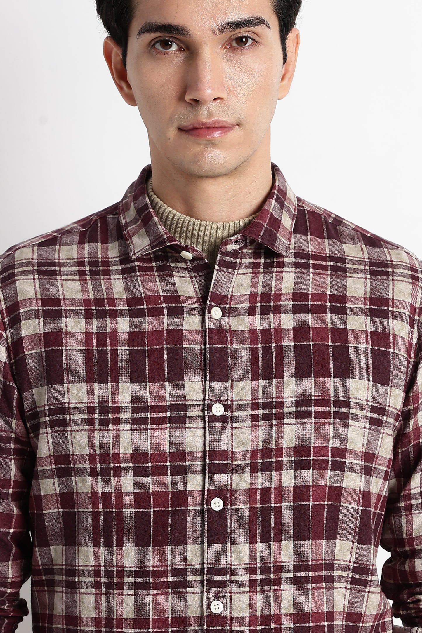 Heritage Check Slim Fit Shirt Maroon