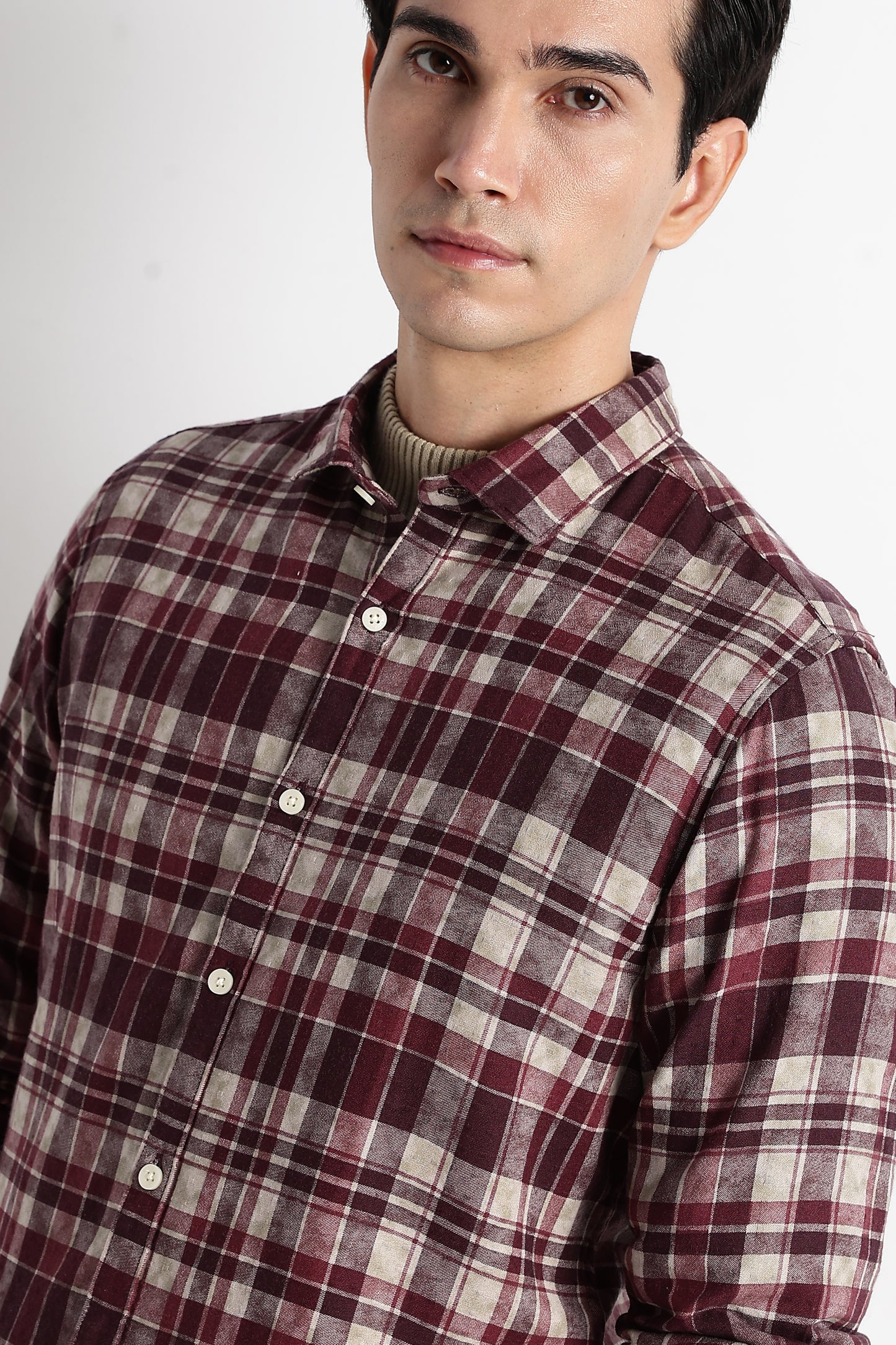 Heritage Check Slim Fit Shirt Maroon