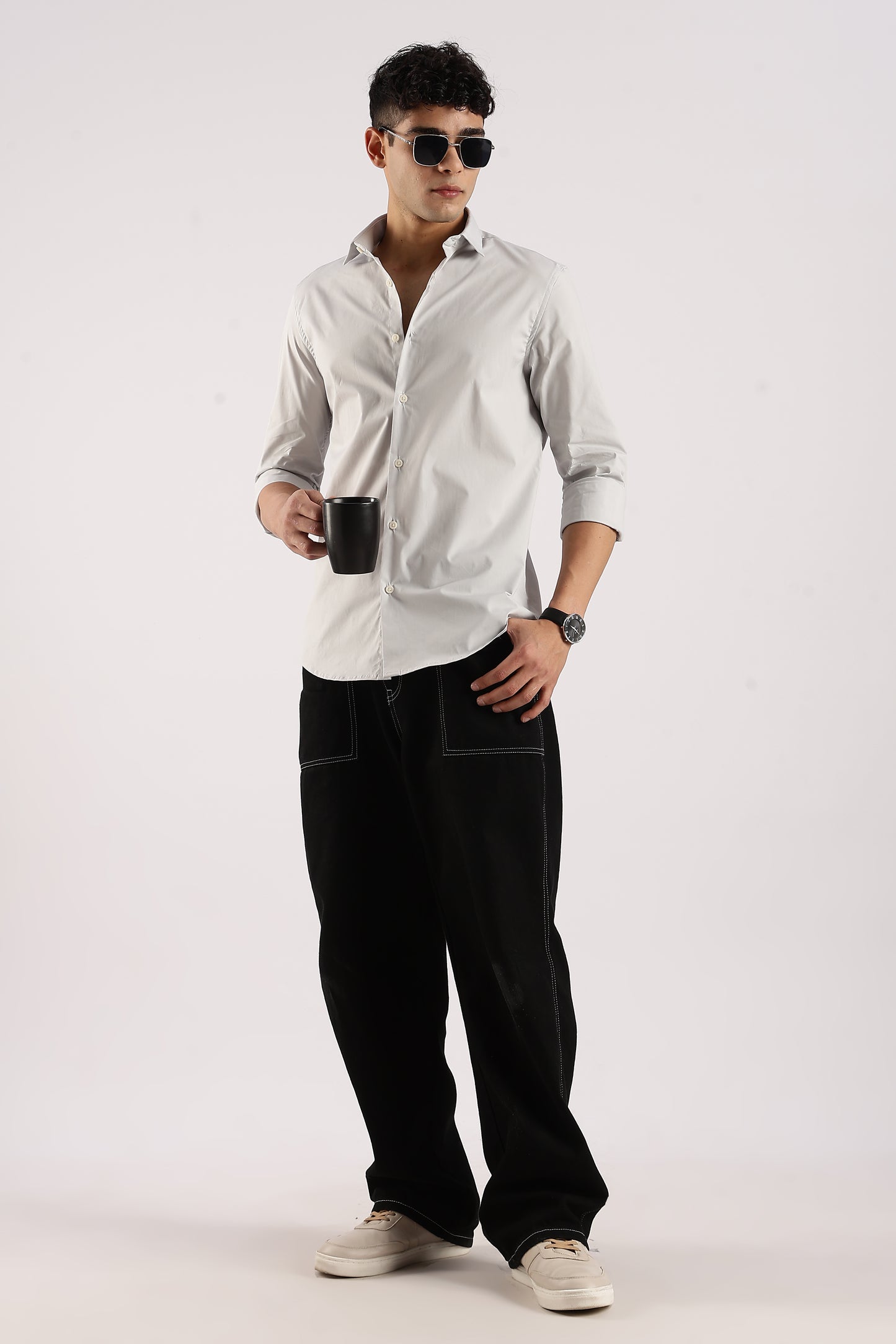 Cotton Lycra Slim Fit Shir Lt Grey