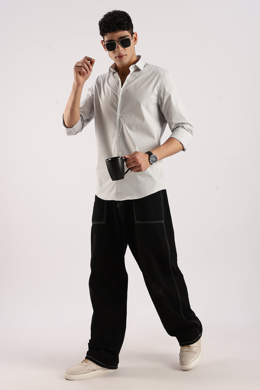 Cotton Lycra Slim Fit Shir Lt Grey