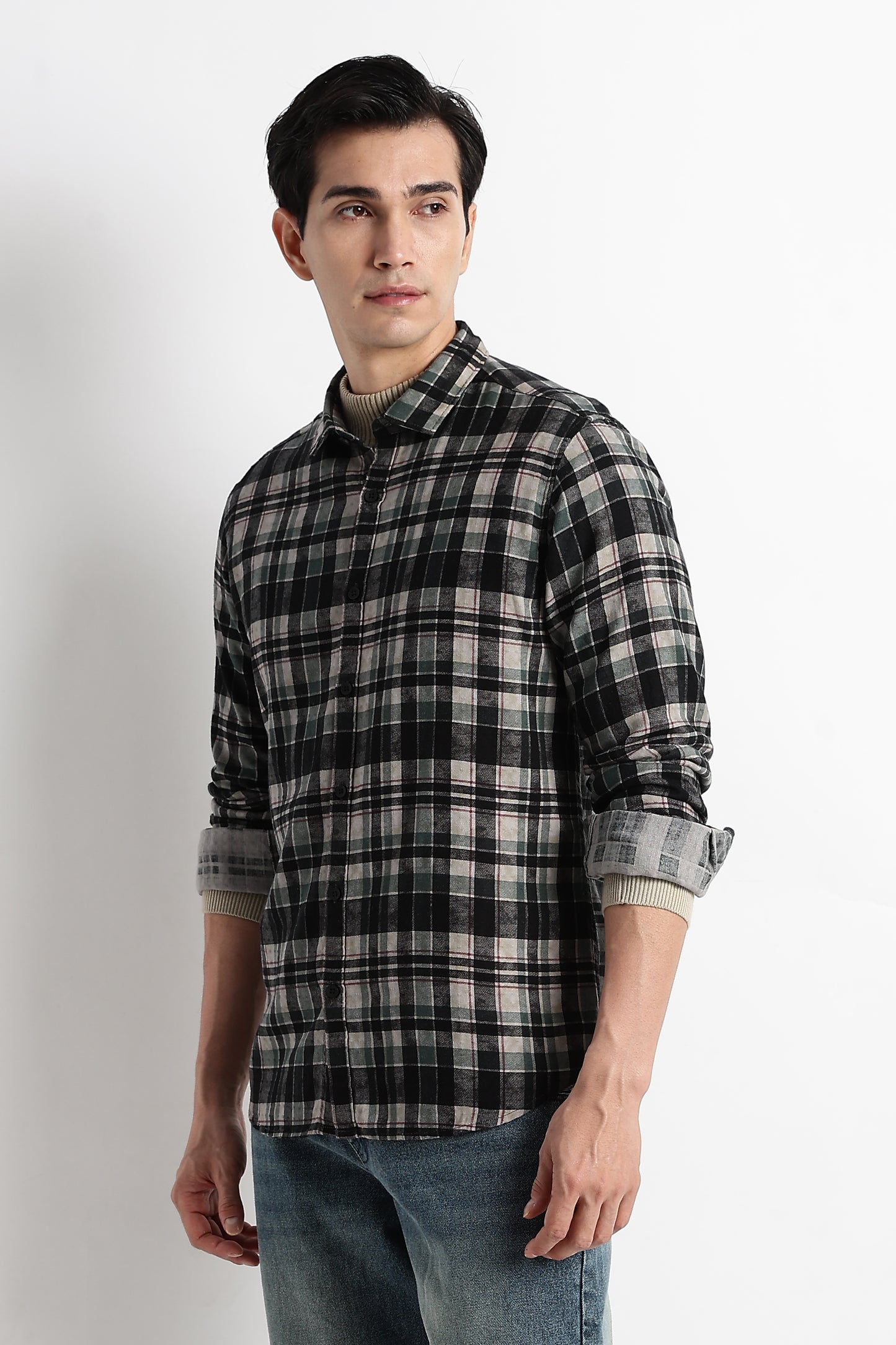 Heritage Check Slim Fit Shirt Black