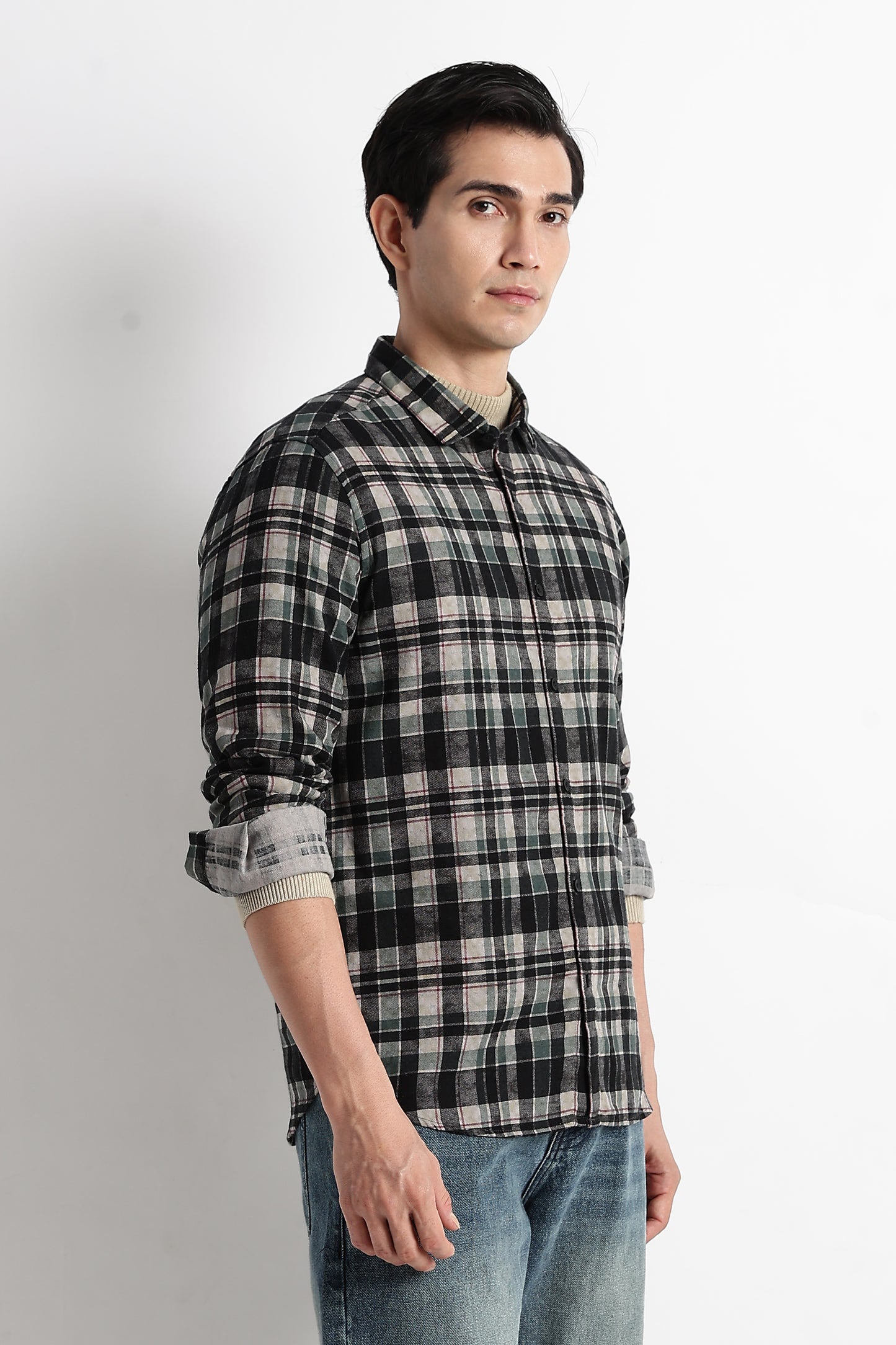 Heritage Check Slim Fit Shirt Black