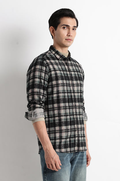 Heritage Check Slim Fit Shirt Black