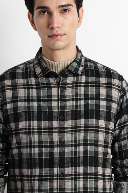 Heritage Check Slim Fit Shirt Black