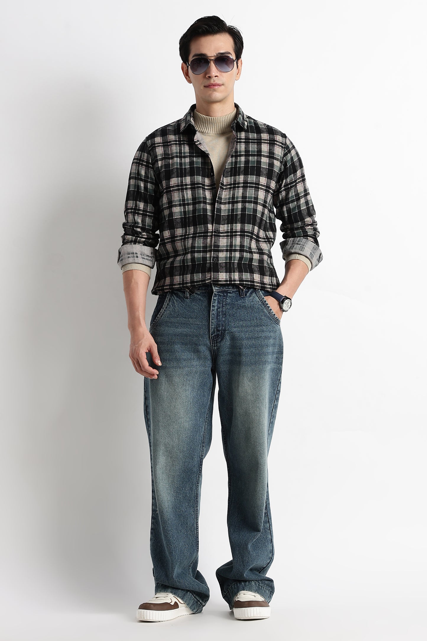 Heritage Check Slim Fit Shirt Black