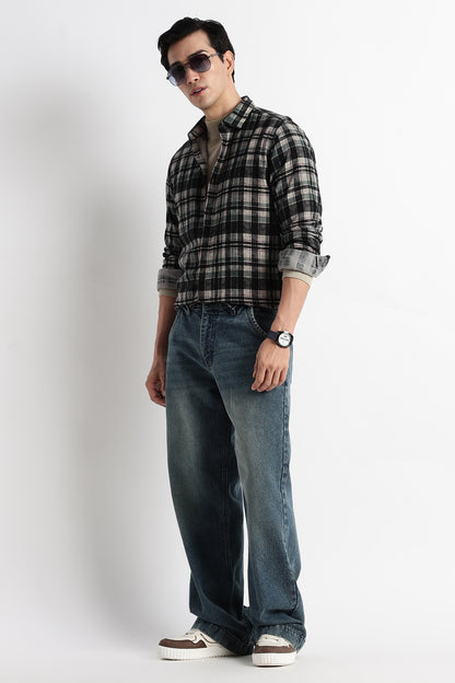 Heritage Check Slim Fit Shirt Black