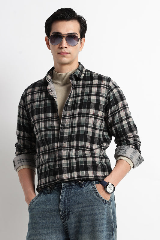 Heritage Check Slim Fit Shirt Black