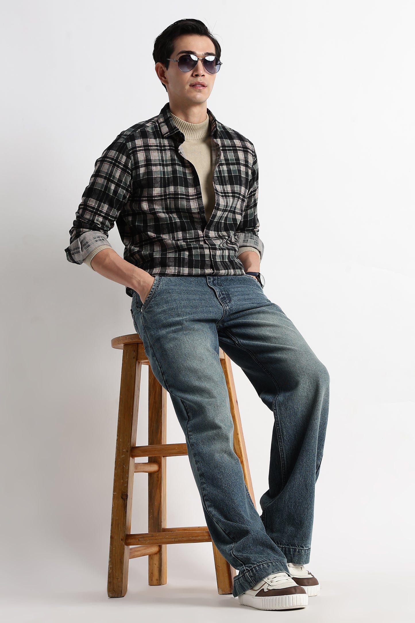 Heritage Check Slim Fit Shirt Black