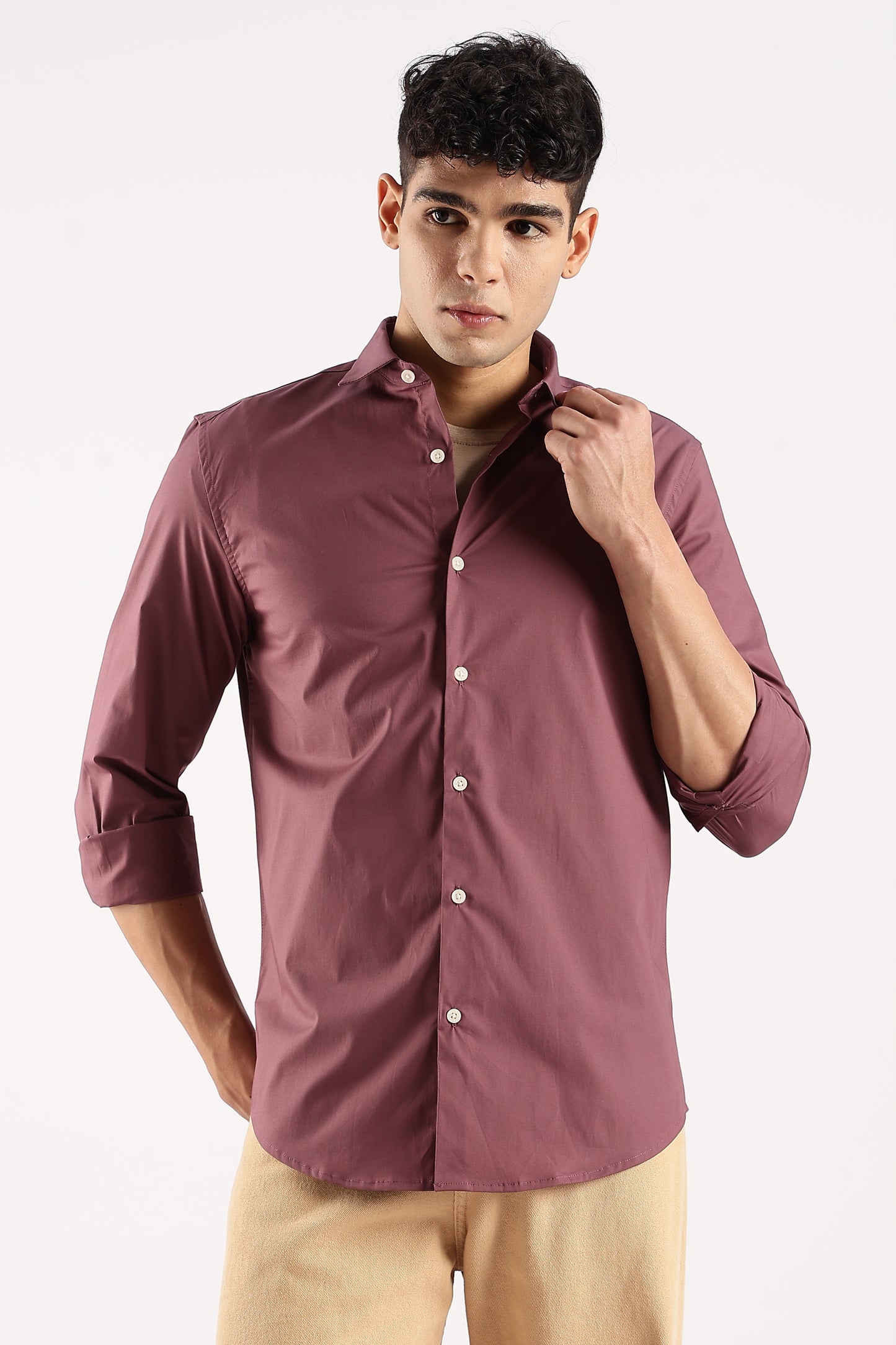 Cotton Lycra Slim Fit Shir Maroon