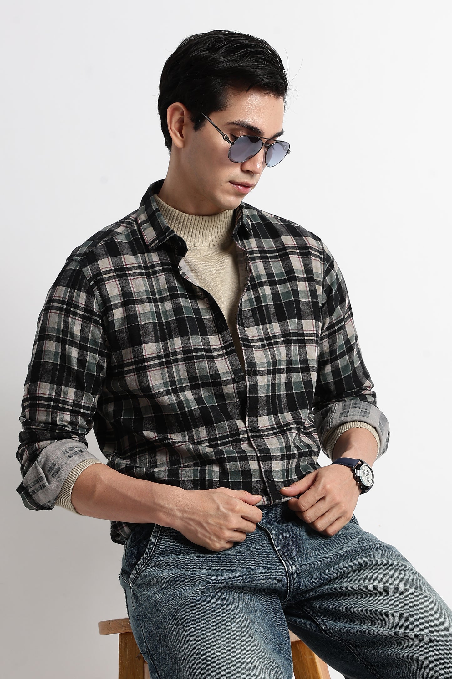 Heritage Check Slim Fit Shirt Black