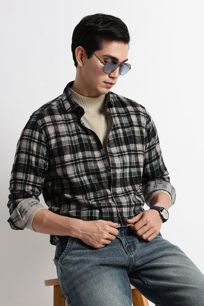 Heritage Check Slim Fit Shirt Black