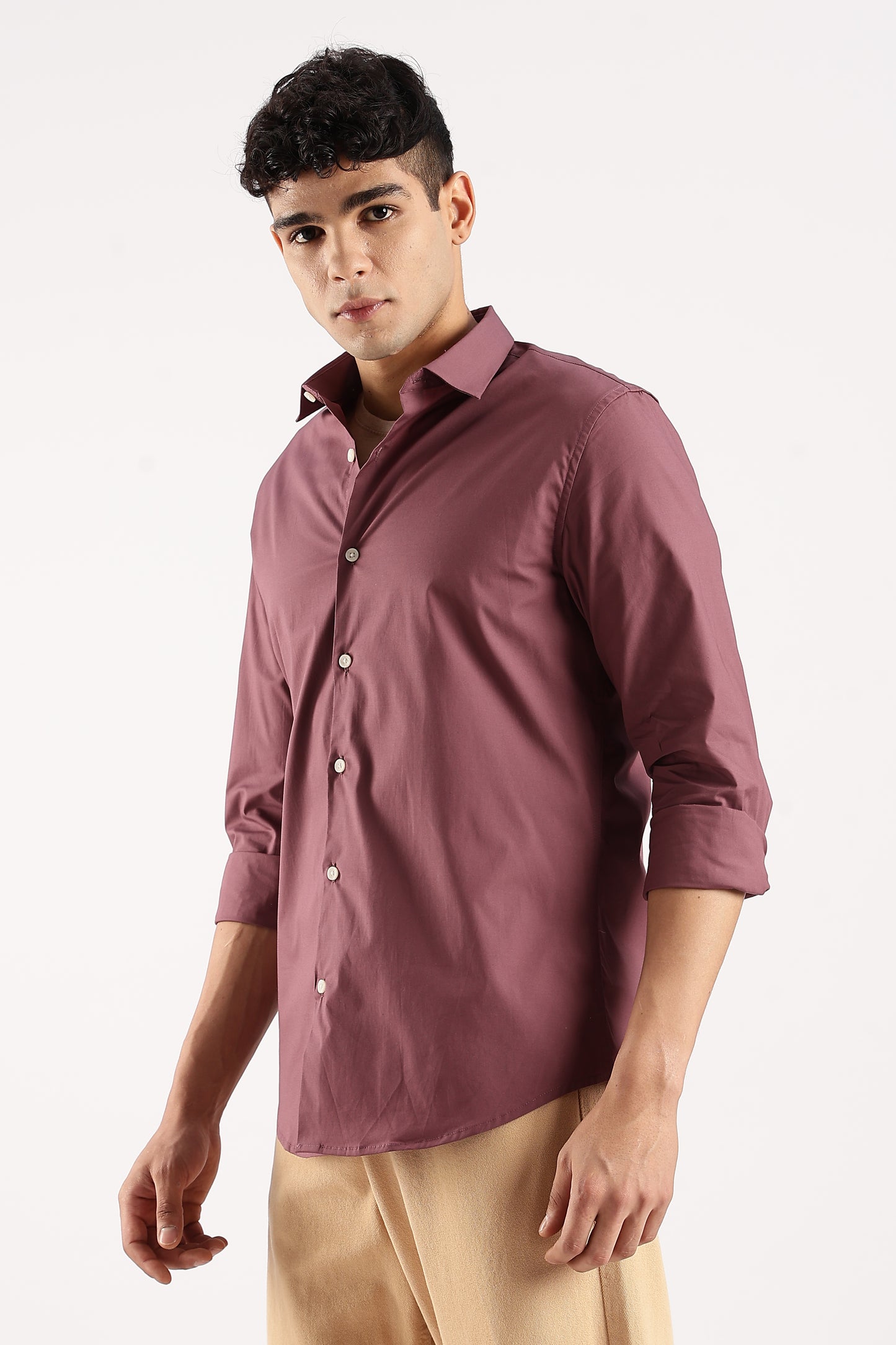 Cotton Lycra Slim Fit Shir Maroon