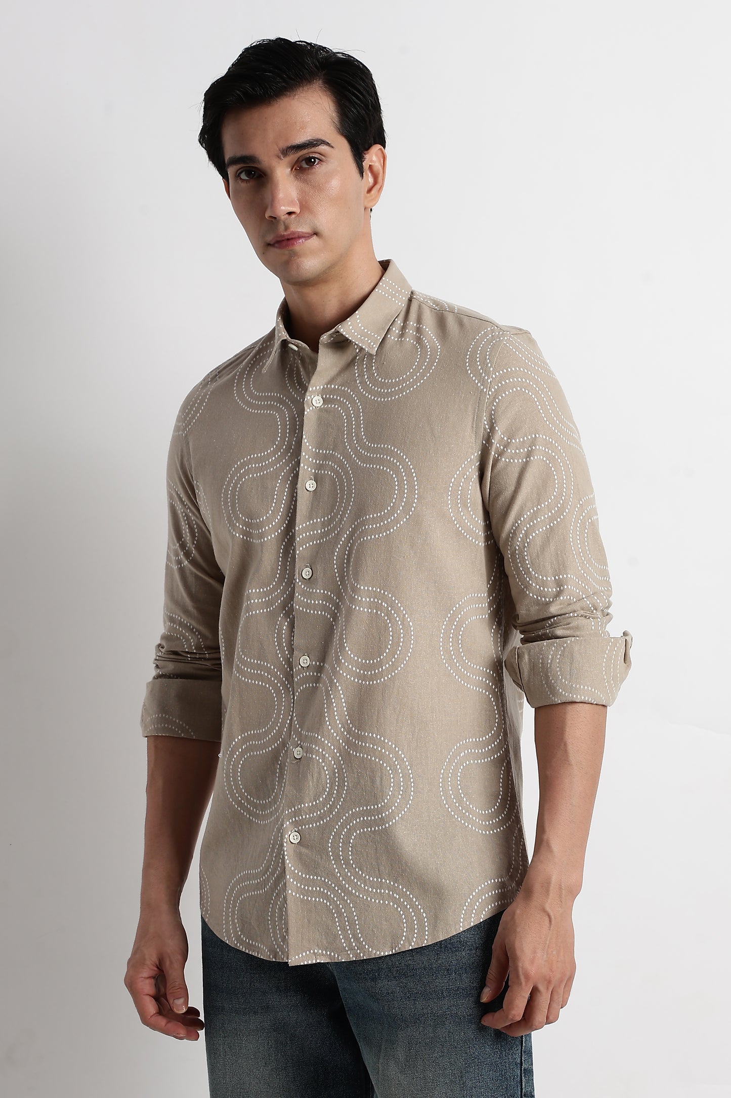 Minimal Embroidered Shirt Beige