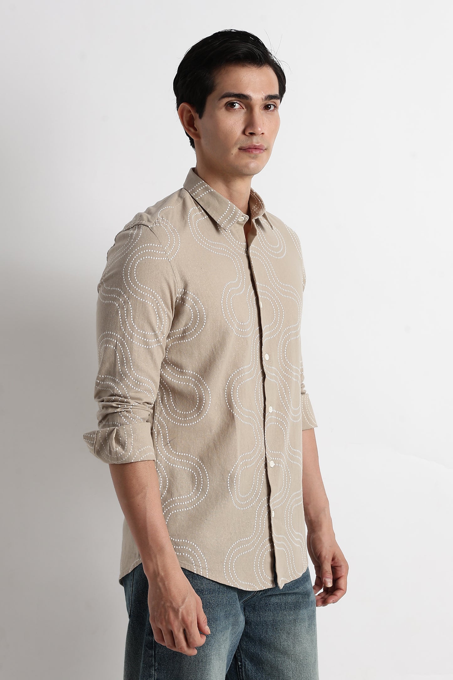 Minimal Embroidered Shirt Beige