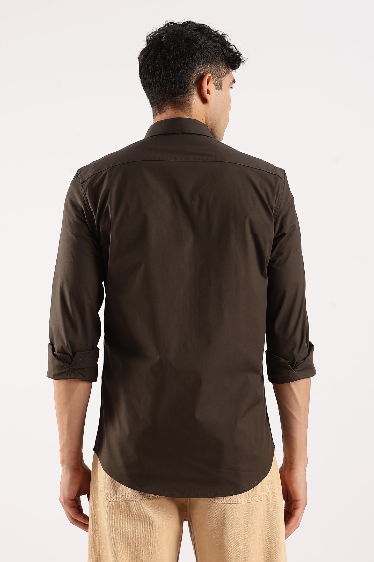 Cotton Lycra Slim Fit Shir Olive