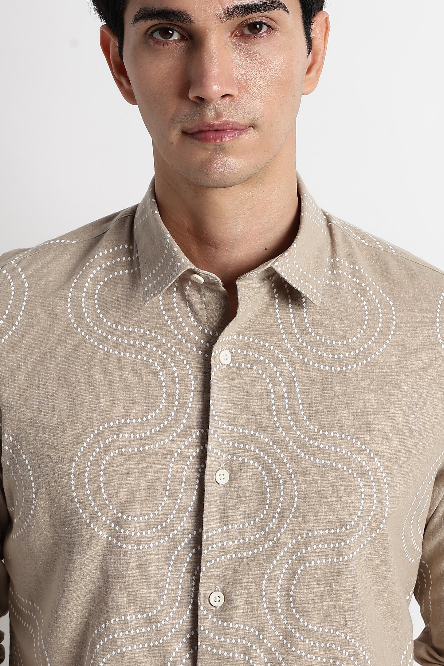 Minimal Embroidered Shirt Beige