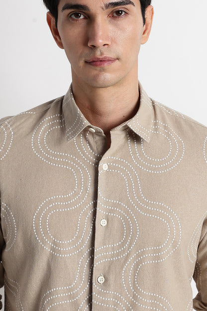 Minimal Embroidered Shirt Beige