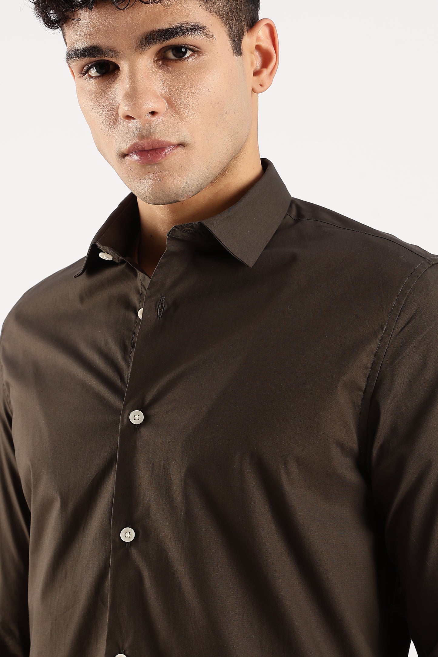 Cotton Lycra Slim Fit Shir Olive