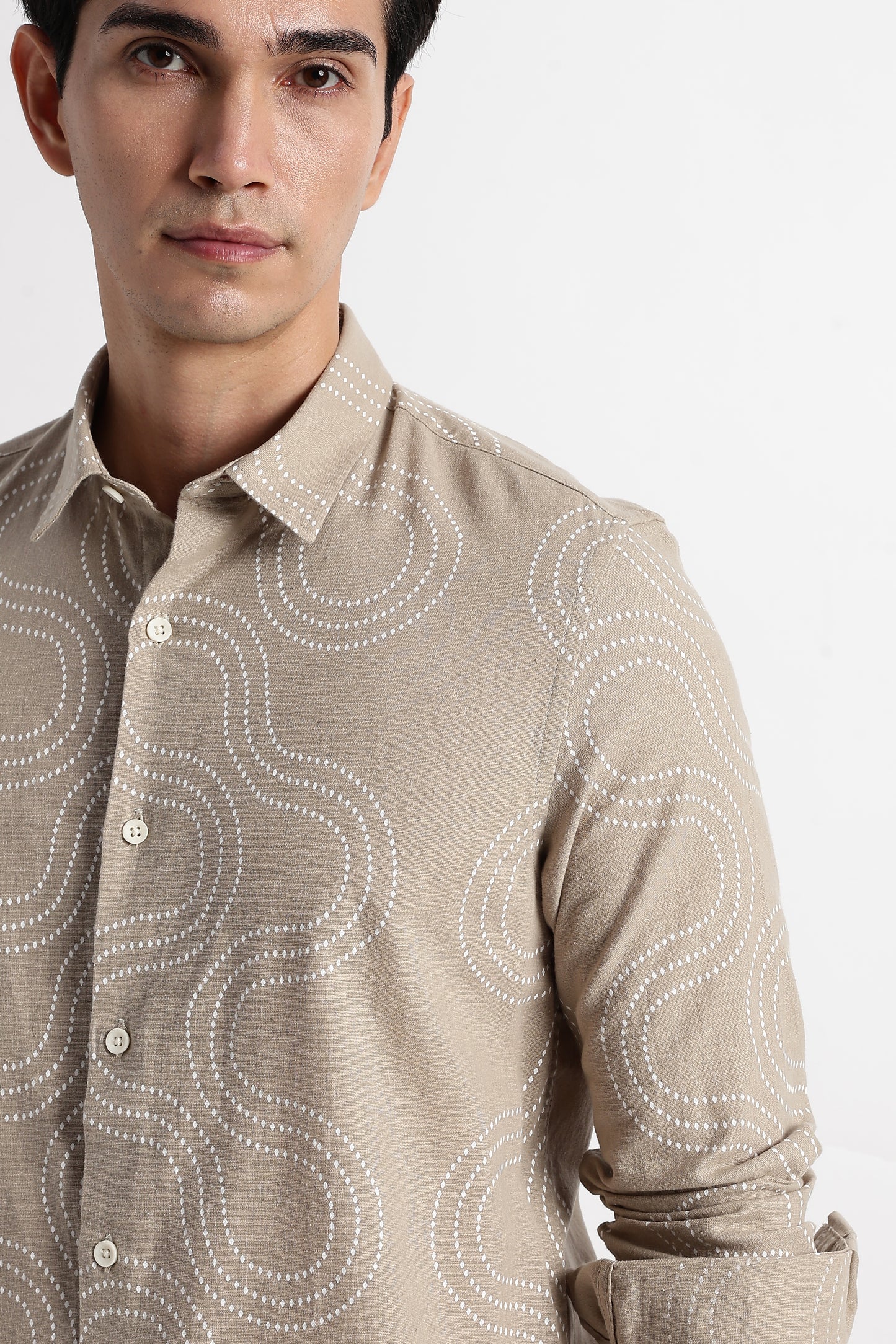 Minimal Embroidered Shirt Beige