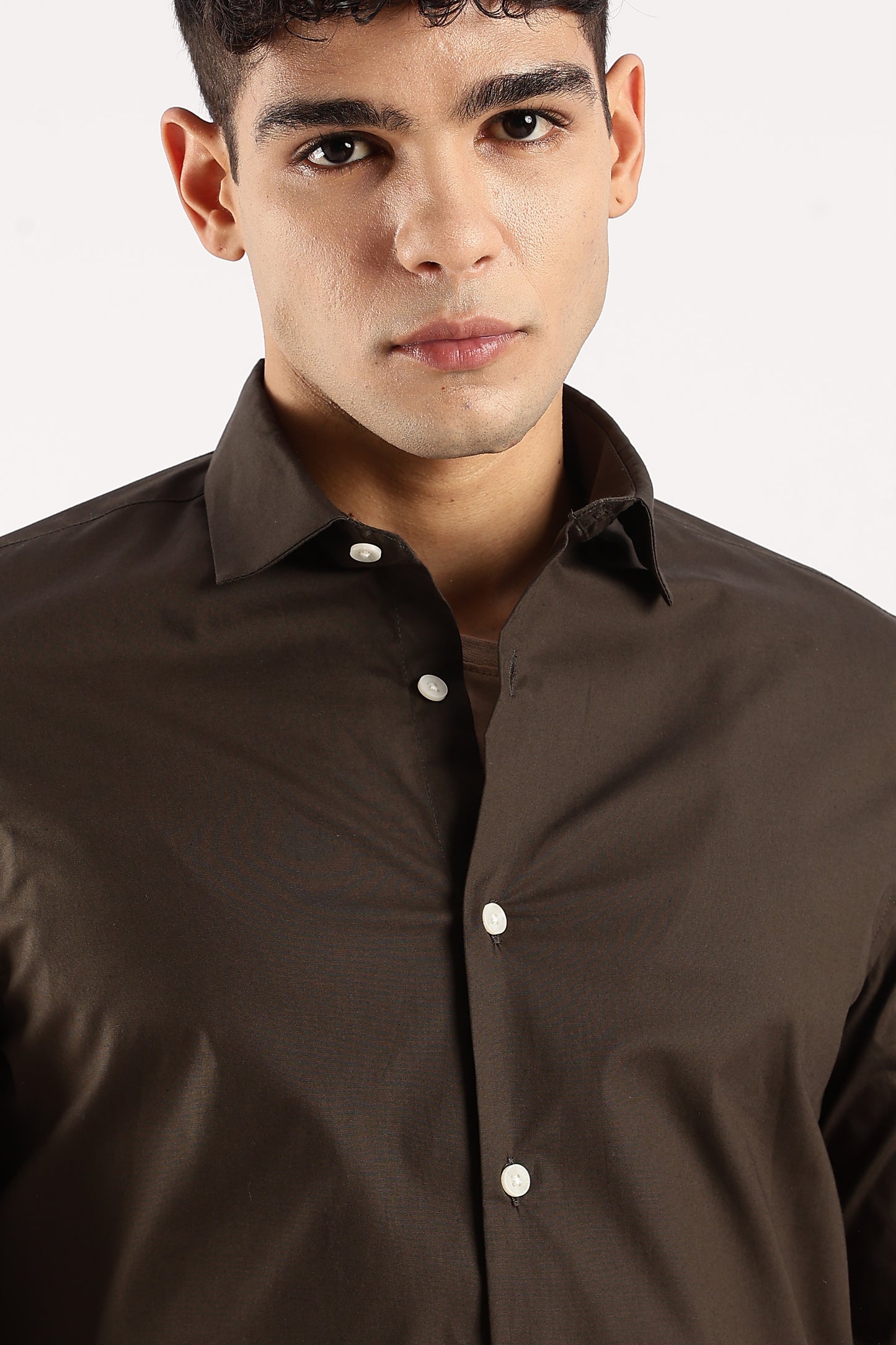 Cotton Lycra Slim Fit Shir Olive