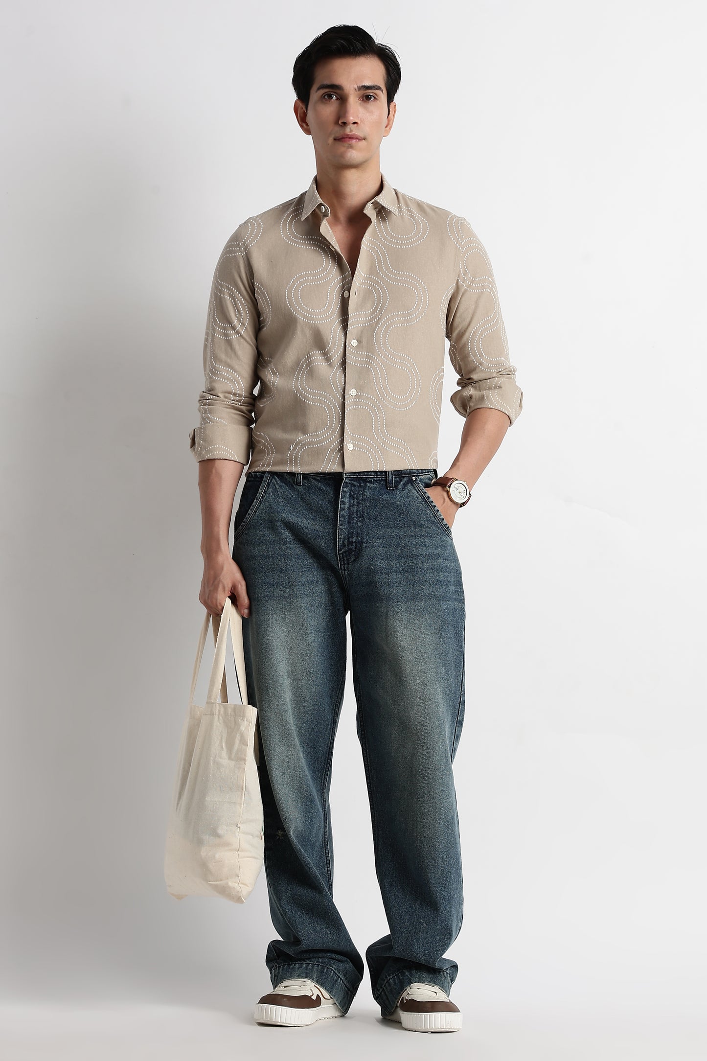 Minimal Embroidered Shirt Beige