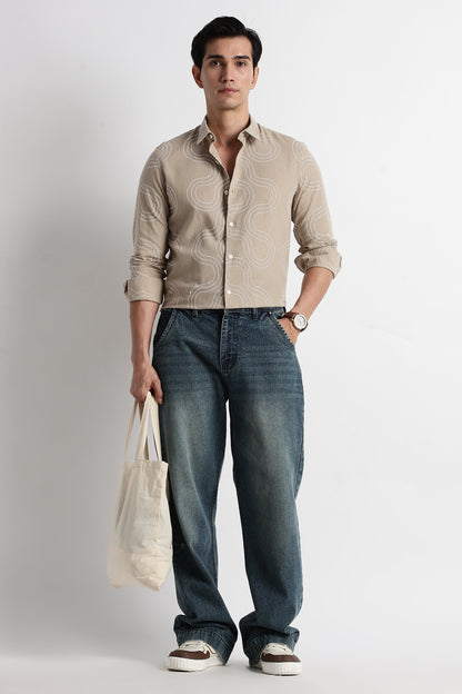 Minimal Embroidered Shirt Beige