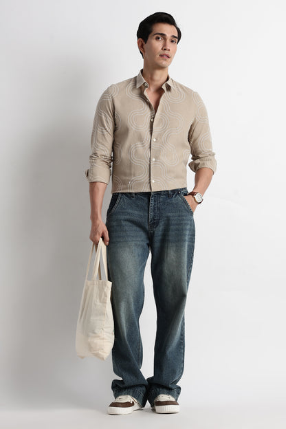 Minimal Embroidered Shirt Beige