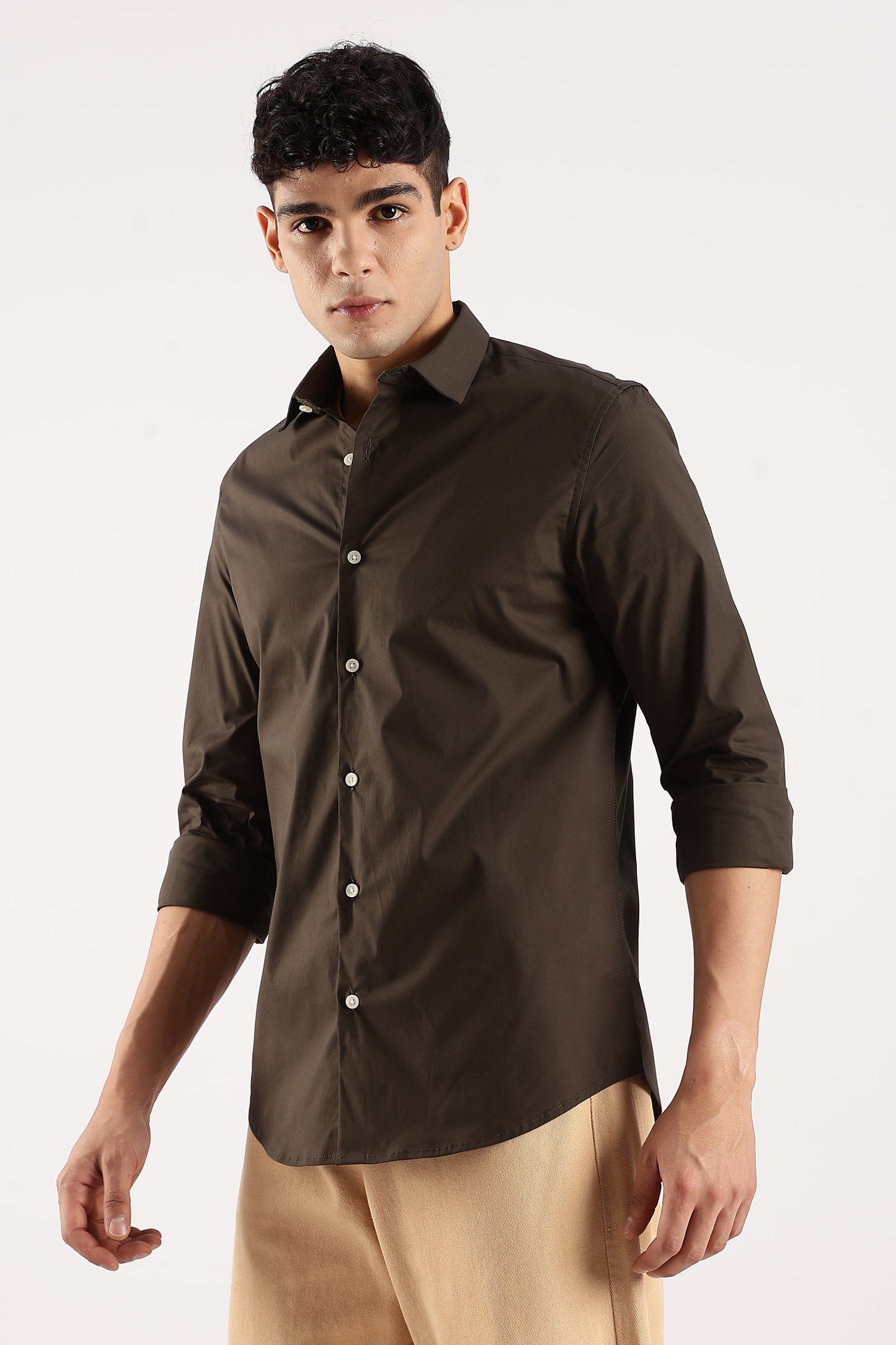 Cotton Lycra Slim Fit Shir Olive