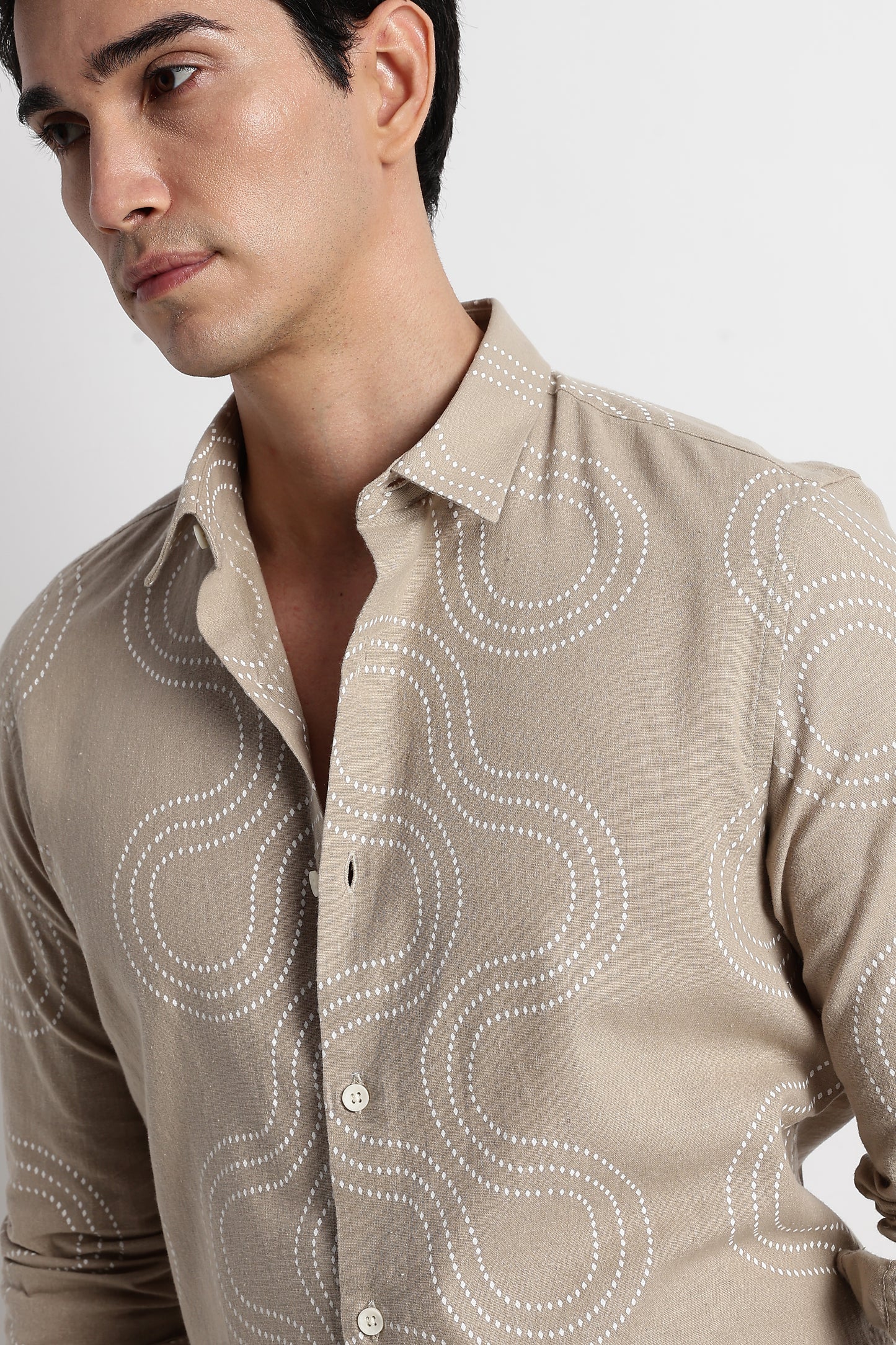 Minimal Embroidered Shirt Beige