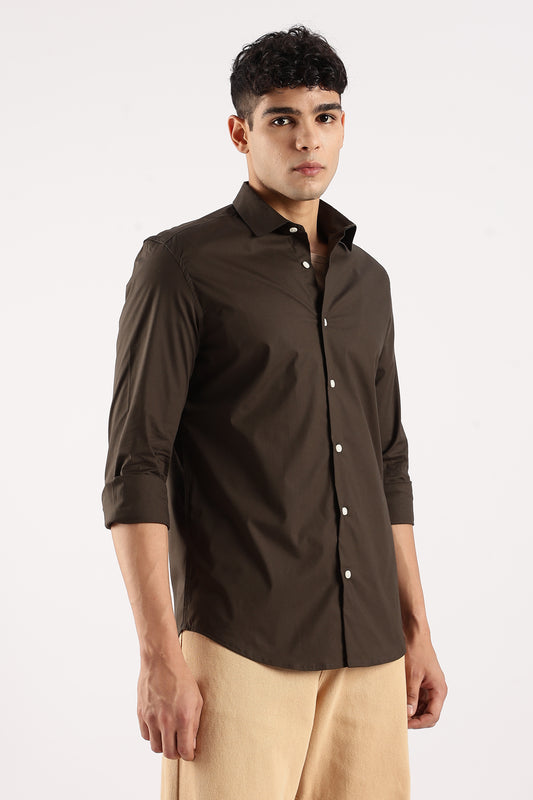 Cotton Lycra Slim Fit Shir Olive