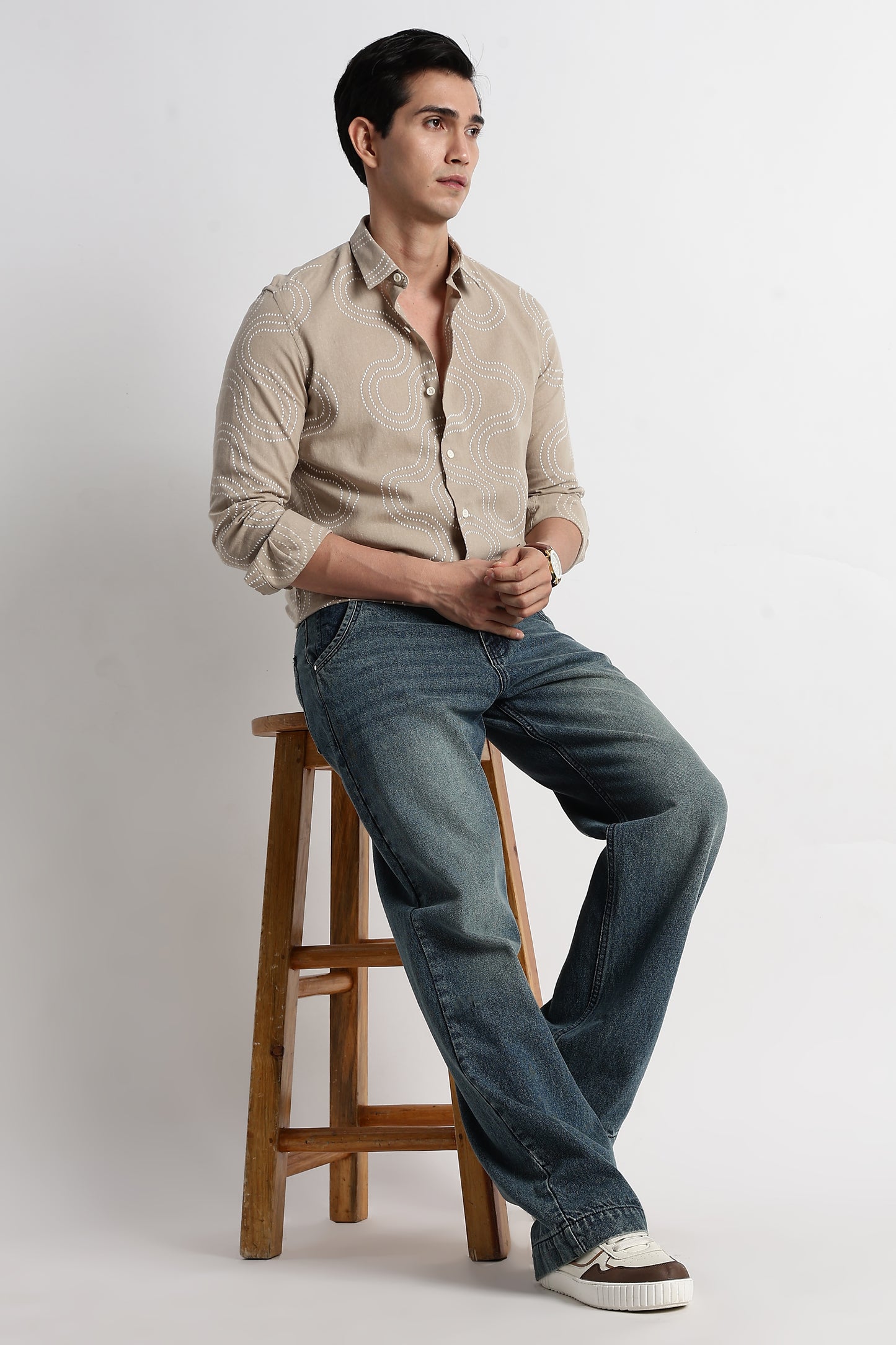 Minimal Embroidered Shirt Beige