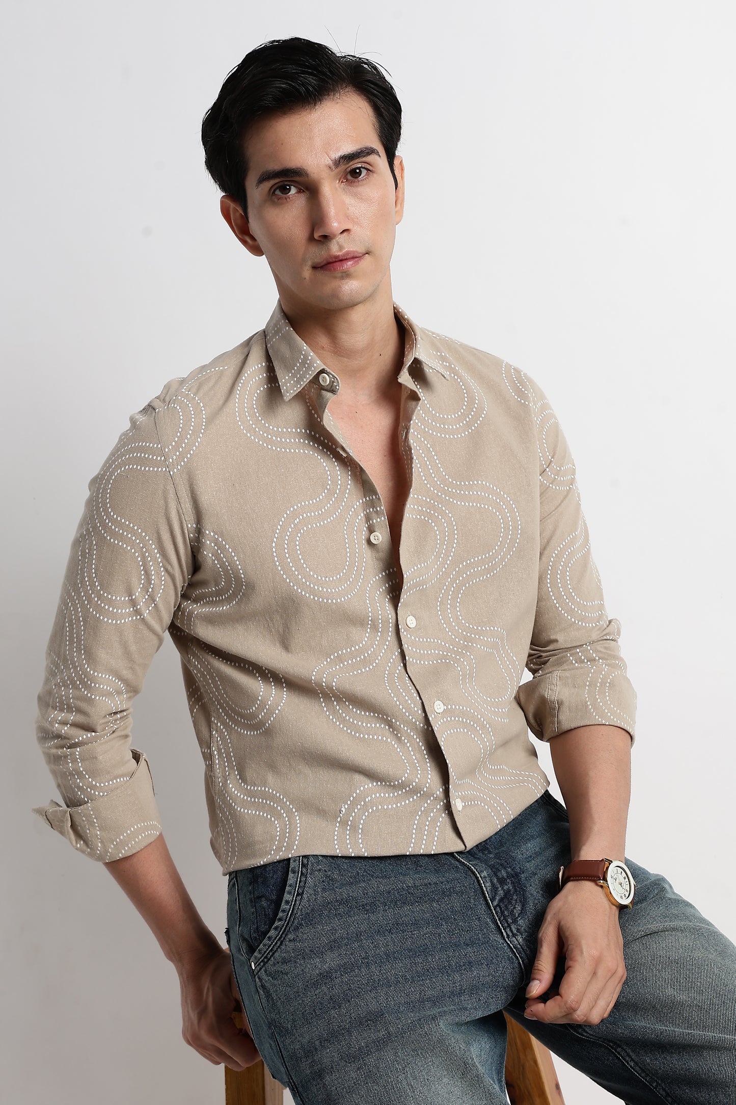 Minimal Embroidered Shirt Beige