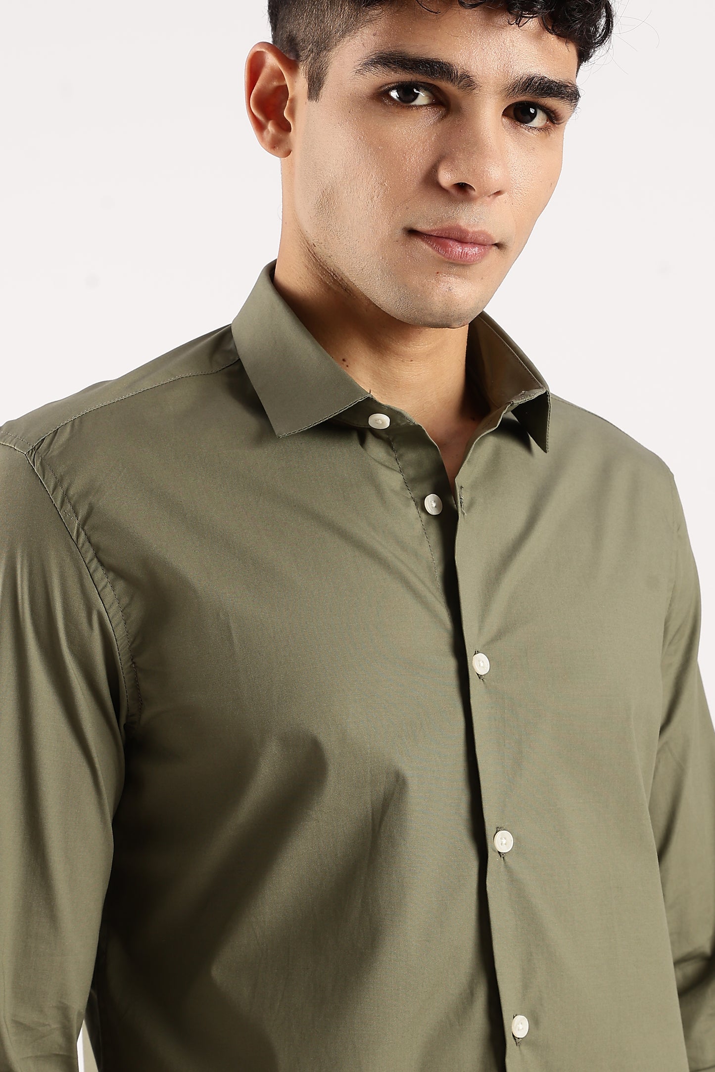 Cotton Lycra Slim Fit Shirt Green