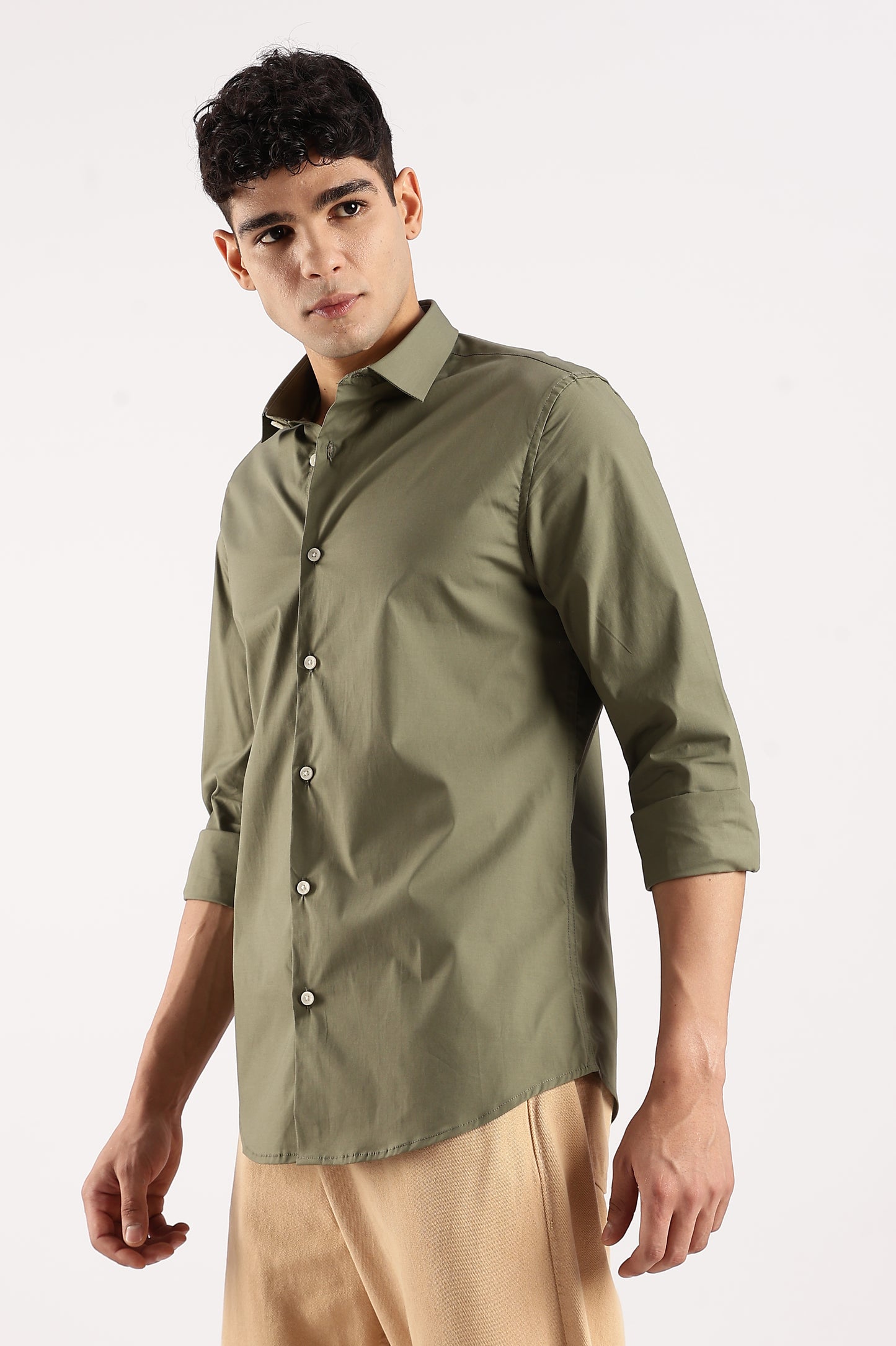 Cotton Lycra Slim Fit Shirt Green