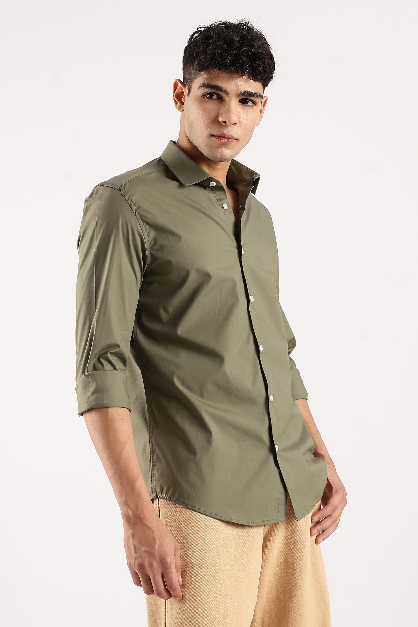 Cotton Lycra Slim Fit Shirt Green
