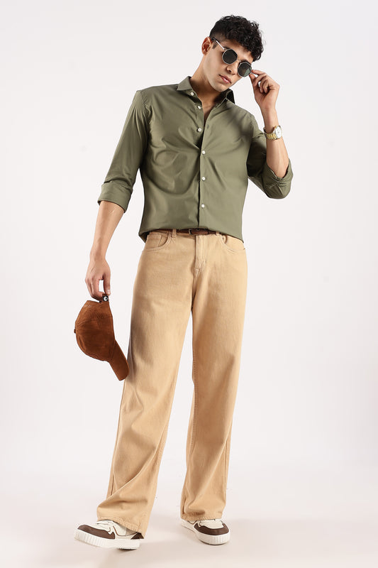 Cotton Lycra Slim Fit Shirt Green