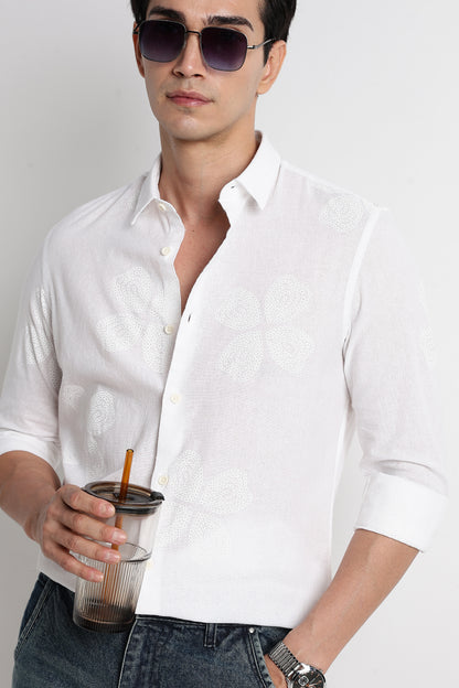 Floral Embroidered Shirt White