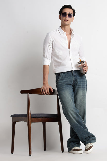 Floral Embroidered Shirt White