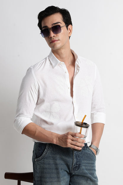 Floral Embroidered Shirt White