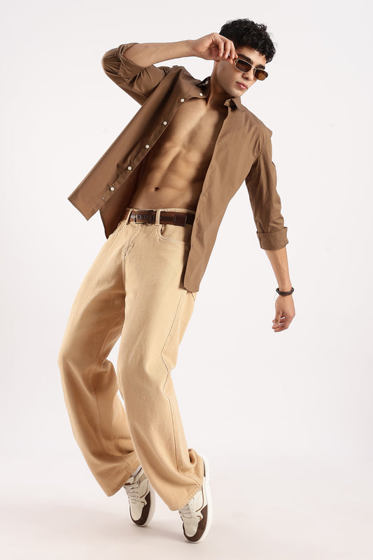 Cotton Lycra Slim Fit Shirt Khaki