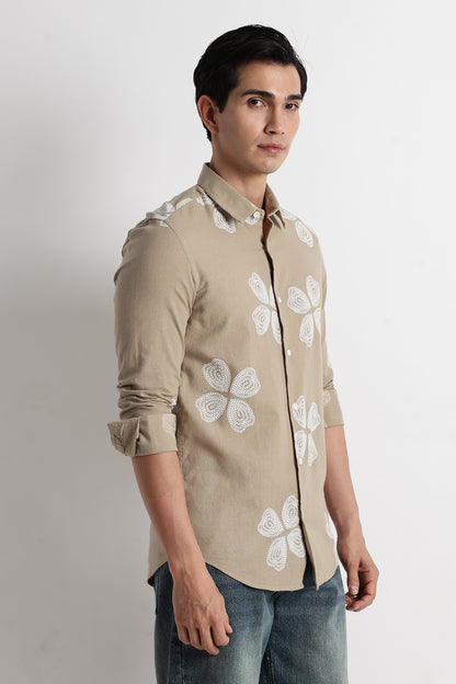 Floral Embroidered Shirt Beige