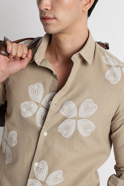 Floral Embroidered Shirt Beige