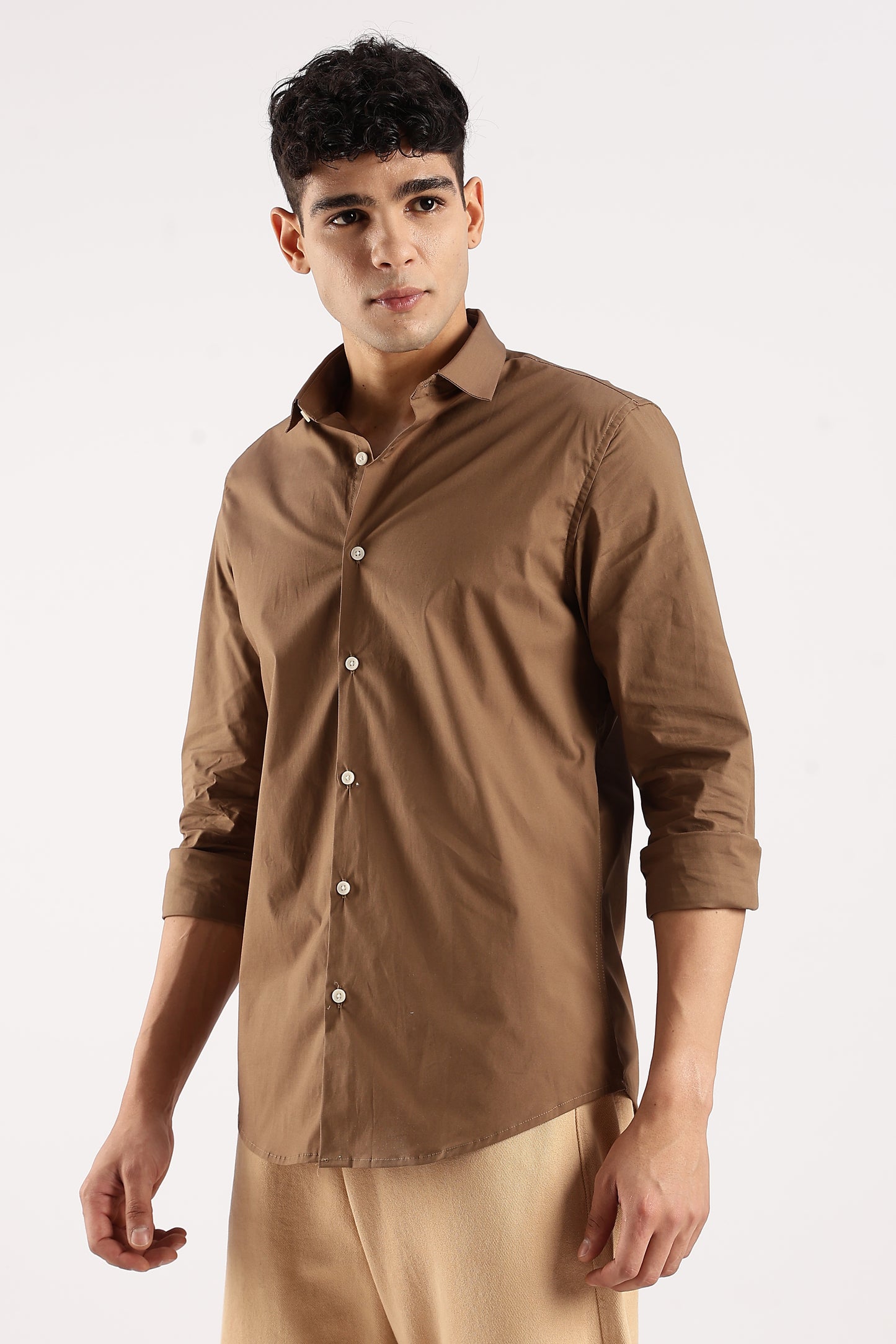 Cotton Lycra Slim Fit Shirt Khaki