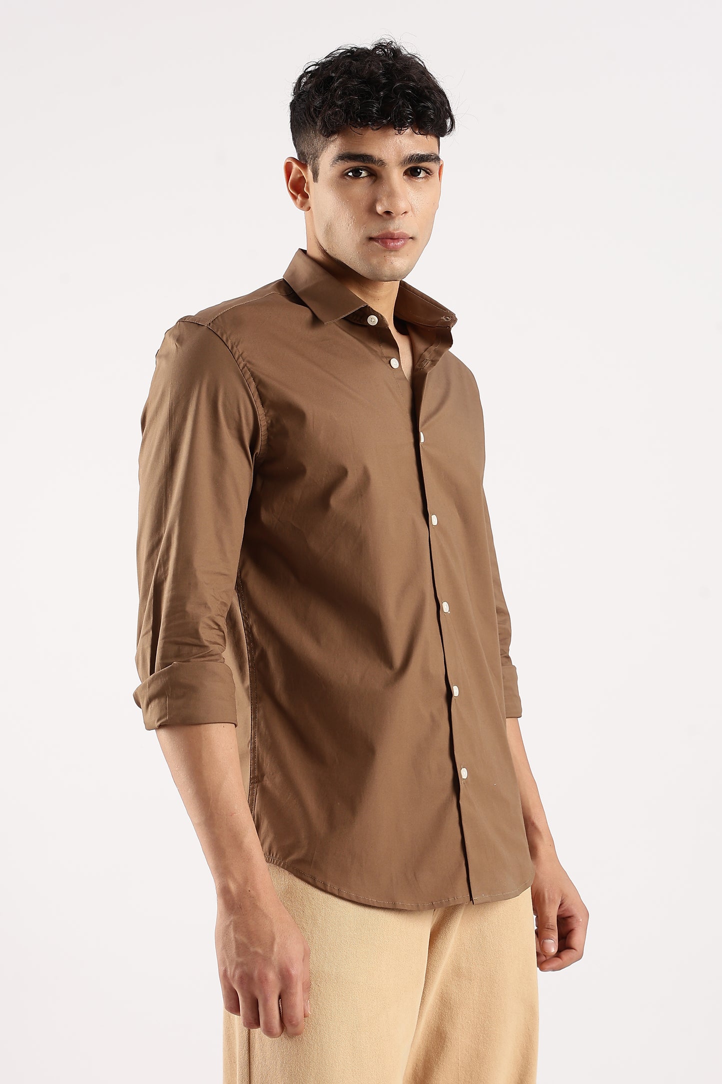 Cotton Lycra Slim Fit Shirt Khaki
